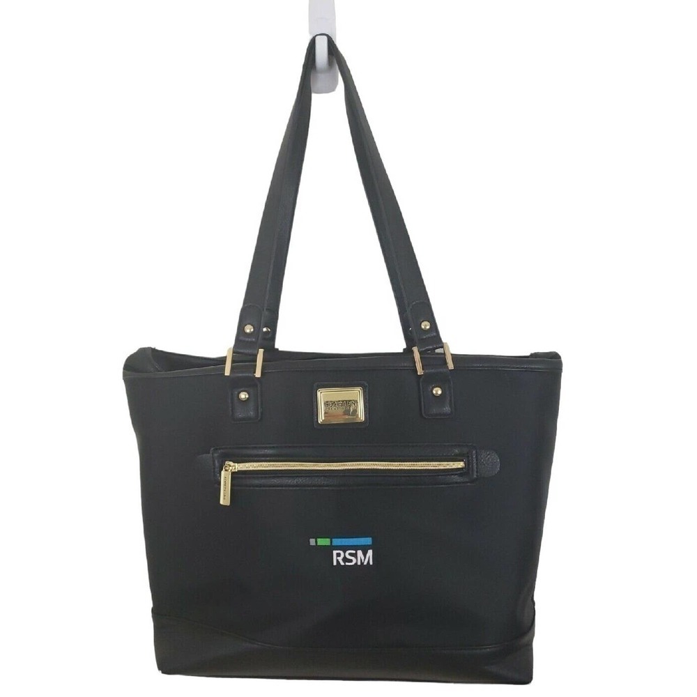Kenneth Cole Reaction Black Canvas with Faux Leather Tote Bag~~539545~~